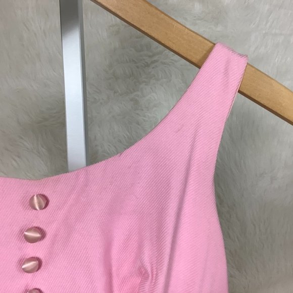 Vintage 1960s Sleeveless Pink Tiered White Lace Empire Waist Dress XXS - Picture 3 of 6